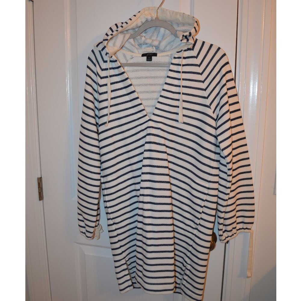J.Crew Navy/White striped Hooded Beach Cover Up